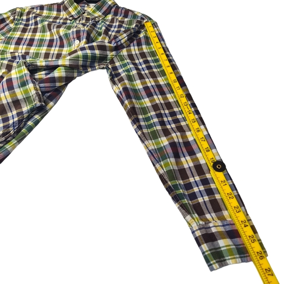 Old Navy Men's Slim Plaid Oxford Button Down Size Medium Coffee Grounds Mended - Picture 8 of 9